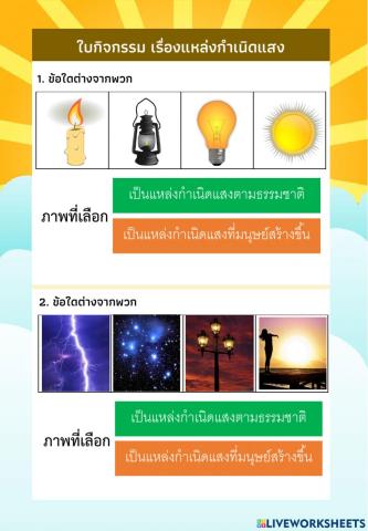 วิทยาศาสตร์ ป.2 เรื่อง แหล่งกำเนิดแสง