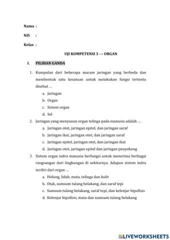 Uji kompetensi organ
