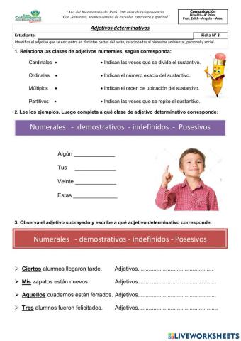 Clases de adjetivos determinativos