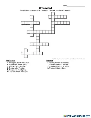 The days of the week, months and seasons