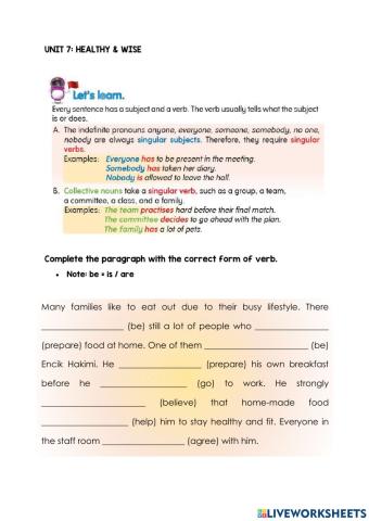 Unit 7: Healthy & Wise