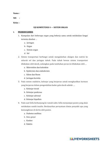 Uji kompetensi sistem organ