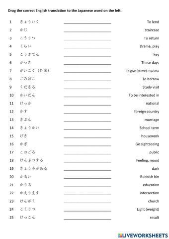 Japanese vocabulary test