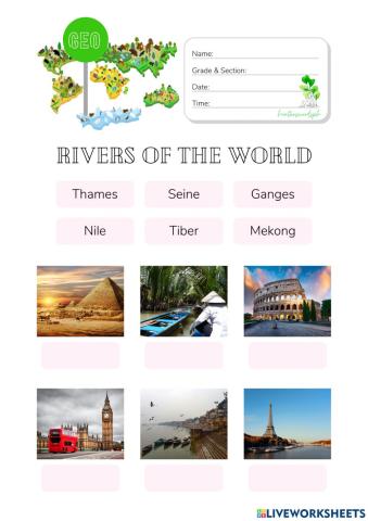 Rivers of the World - HuntersWoodsPH.com Worksheet