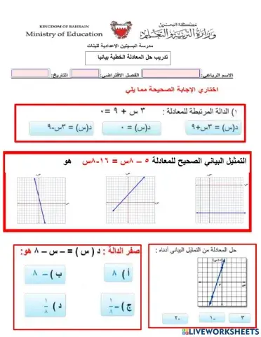 تمارين علي حل المعادلة الخطية بيانيا