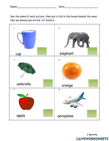 The Article 'an' Worksheet