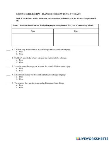 Persuasive Essay- T-CHART