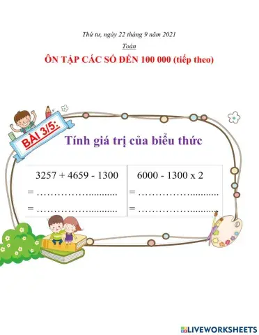 Toán thứ 4 tuần 1