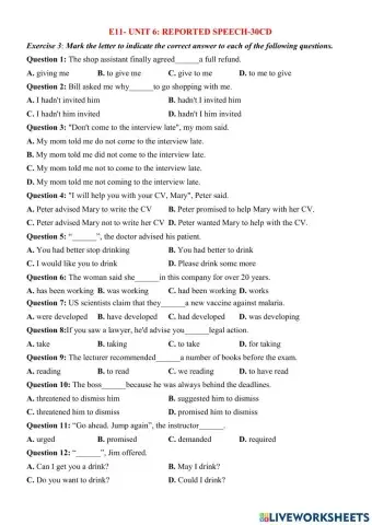 E11-UNIT 6- reported speech MIXED
