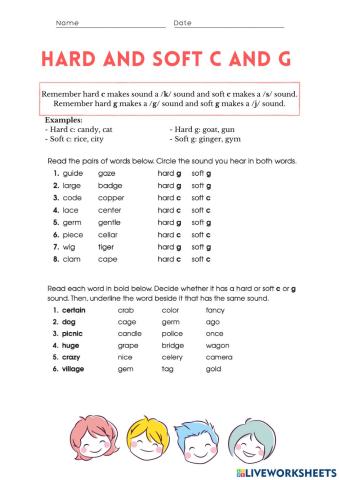 Word Study 4: Hard and Soft C and G