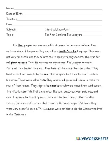 The First Settlers- The Lucayans