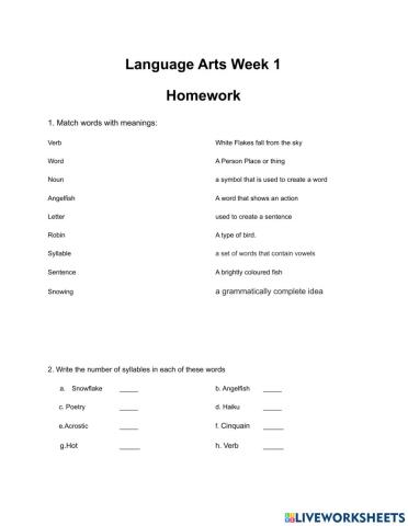 Language Arts Homework week 1 - How we express ourselves