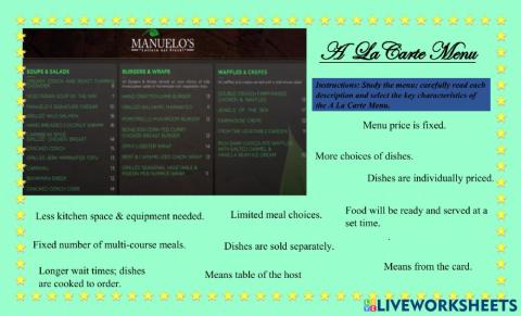 Characteristics of the A La Carte Menu