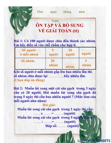 ÔN TẬP VÀ BỔ SUNG VỀ GIẢI TOÁN (tt)