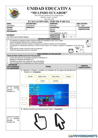 Evaluación de Computación Segundo del Tercer Parcial del Primer Quimestre
