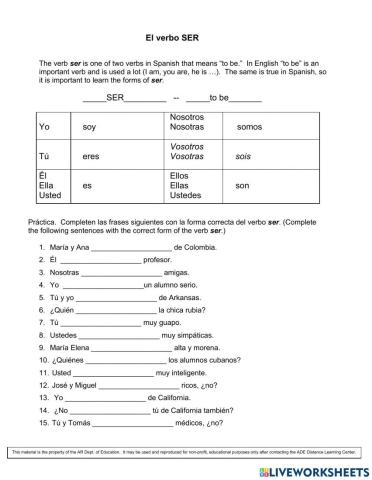 Ser - Fill in the blank