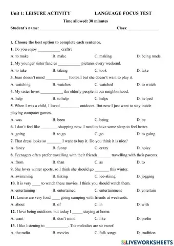 Unit 1: leisure activities