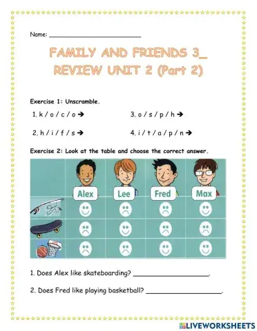 (Family and Friend 3) Review Unit 2 (part 2)