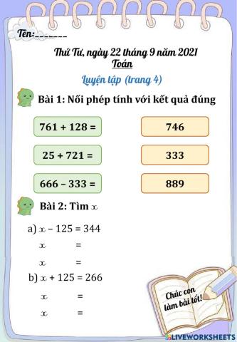 Phiếu bài tập toán