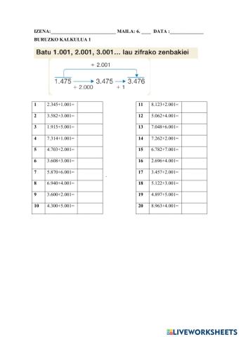 Batu 1.001,2001,3.001...lau zifrako zenbakiei