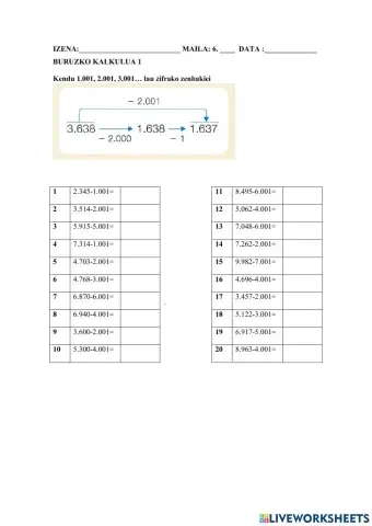 Kendu 1.001,2.001,3.001... lau zifrako zenbakiei