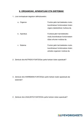 Organoak, aparatuak eta sistemak