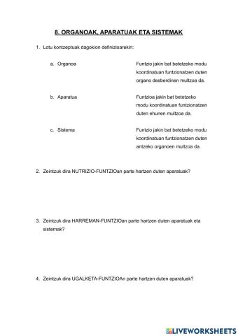 Organoak, aparatuak eta sistemak