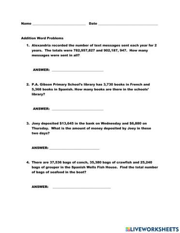 Addition Word Problems