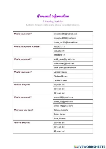 Personal information - Listening