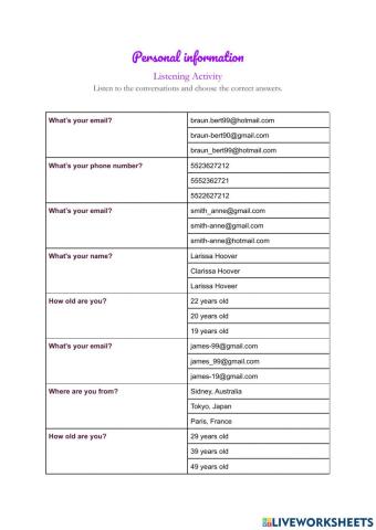 Personal information - Listening