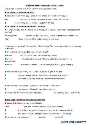 Main and Auxiliary Verb (Have)