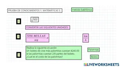 Prueba de conocimientos 1 MATE 3