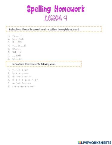 Spelling Homework Lesson 4