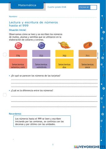 Lectura y escritura de numeros hasta el 999