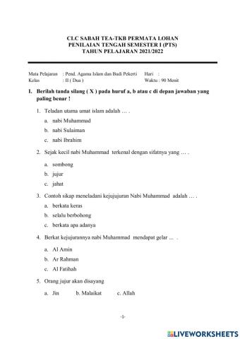 PTS Agama Islam Kelas 2