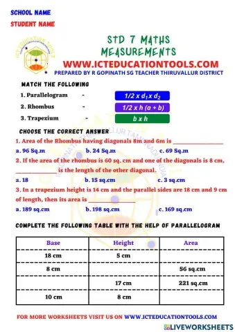 Std 7 maths measurements