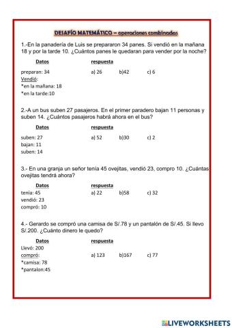 Problemas con operaciones combinadas