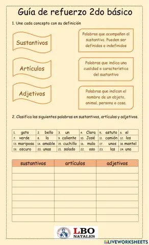 Guía refuerzo sustantivos , artículos y adjetivos