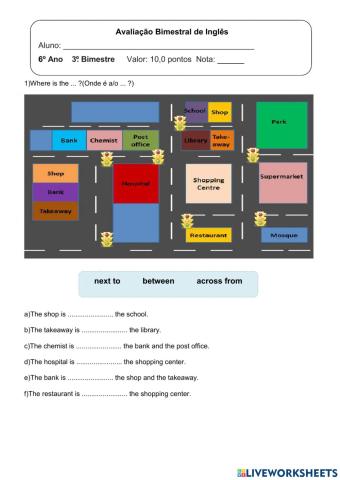 Avaliação bimestral de inglês 6º ano - 3º bimestre