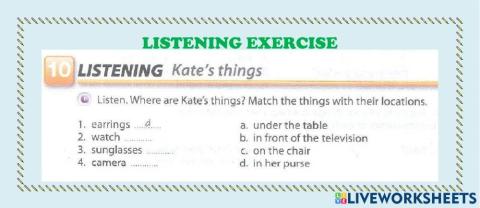 Listening exercise prepositions of place