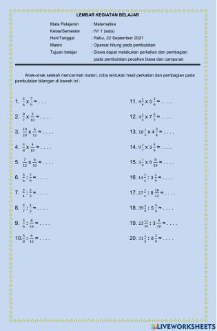 Lembar belajar perkalian dan pembagian pada pembulatan
