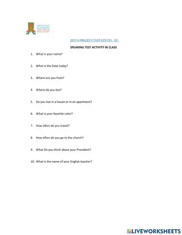 Speaking test activity in class