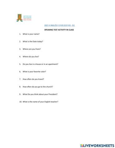 Speaking test activity in class