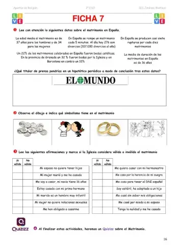 2º ESO. Tema 1. Los Sacramentos. El matrimonio. Ficha 7-