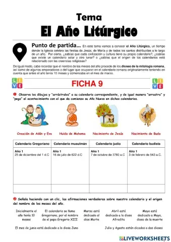 1º Bachillerato. El Año Litúrgico. Ficha 9-