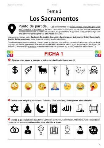 2º ESO. Tema 1. Los Sacramentos. Ficha 1-