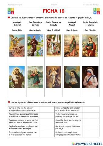2º ESO. Tema 4. La Virgen María y los santos. Ficha 16-