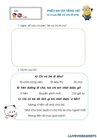 Kể chuyện Bé và chị đi chợ lớp 1 CTST