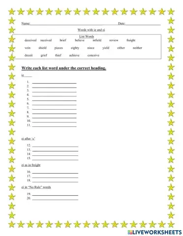 Words with ie and ei