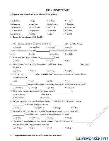 Grade 9 Unit 1 Local environment